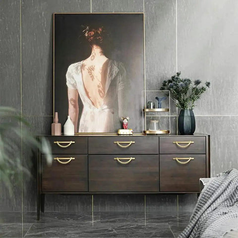 Dresser with Brushed Gold Half Moon Cabinet Pulls Set of 2, 3.75 Inch Length, Dresser and Drawer Handles for Cabinets, kitchen setting