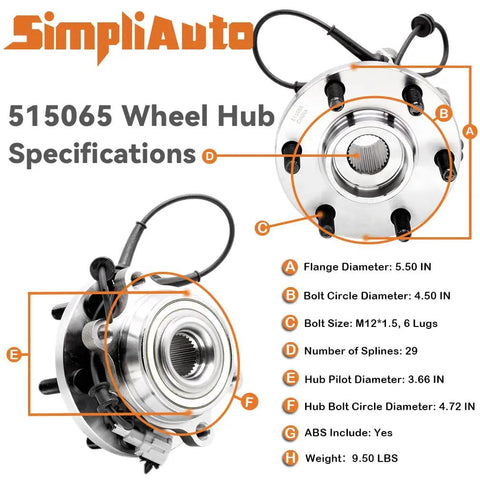 Detailed view of Beefy Front Wheel Hub Bearing Assembly 515065 specifications for Nissan and Suzuki models with dimensions and features.