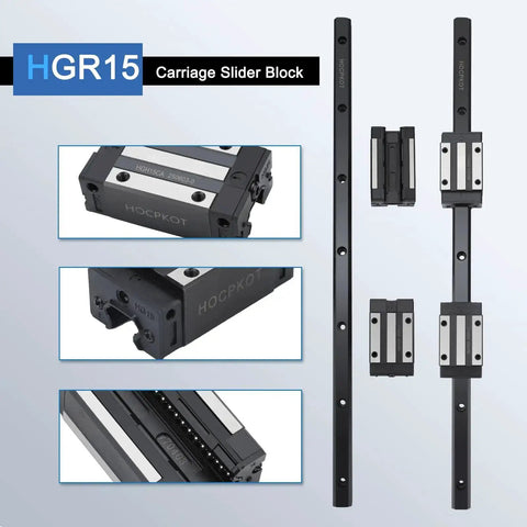 350mm HGR15 Linear Rail Kit With 4 HGH15CA Carriage Blocks And 4 HG15 End Stop Blocks For Precision CNC Motion, side view