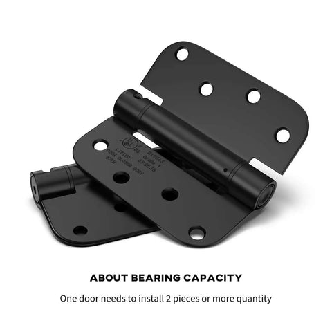 Black 4 Inch Self Closing Door Hinges, Five Eighths Inch Radius Corners, Heavy Duty Spring Hinge, Adjustable Closing, 2 Pack