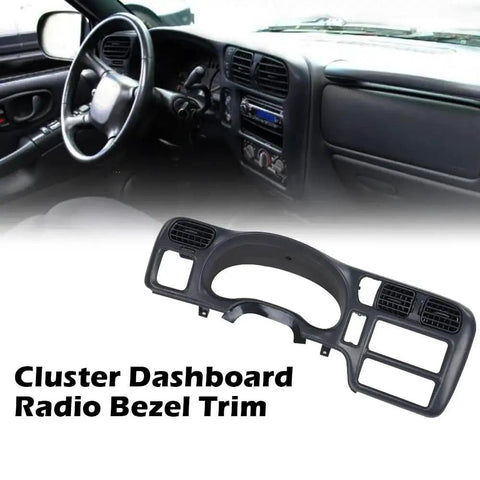 Dash Trim Bezel Cover Dark Gray For Chevy Blazer S10 Jimmy S15 Sonoma Single Din shown with interior view.