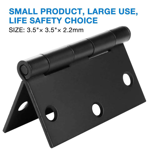 Matte Black 3.5 Inch Door Hinges Set, built tough heavy duty interior hinges with square corners, shown in close-up view.