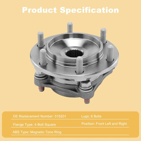 Beefy Front Wheel Hub And Bearing Assembly Pair For 4WD SUVs Fits 2003-2021 Toyota 4Runner, 2007-2014 FJ Cruiser, 2005-2021 Tacoma