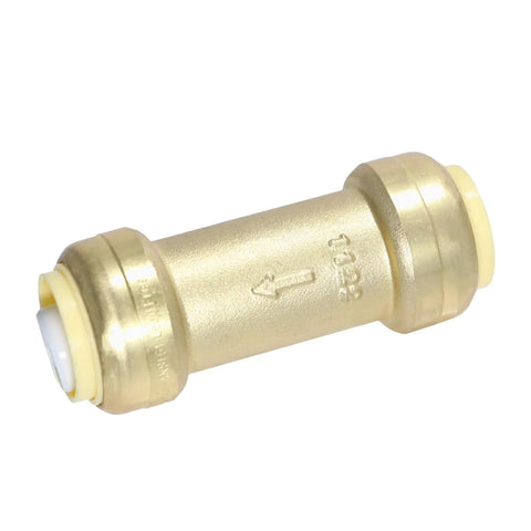 Brass push-fit check valve, 3/4 in x 3/4 in, NSF61 certified plumbing fitting for copper/PEX/CPVC, Amazon brand, 1 pack