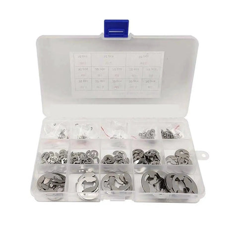 290 Piece E Clip Circlip Washer Kit In 304 Stainless Steel For 1.2 To 15 MM Shaft Sizes External Retaining Ring Clips Set