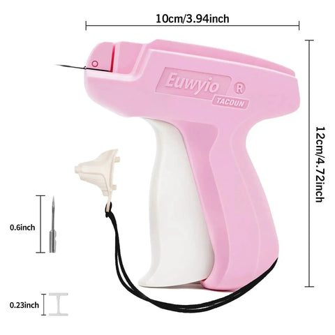 Clothing Repair Gun Kit With 5mm Mini Fasteners In Black And White, Durable Invisible Stitches For Quick Hem Fix, Pink Handle Tool