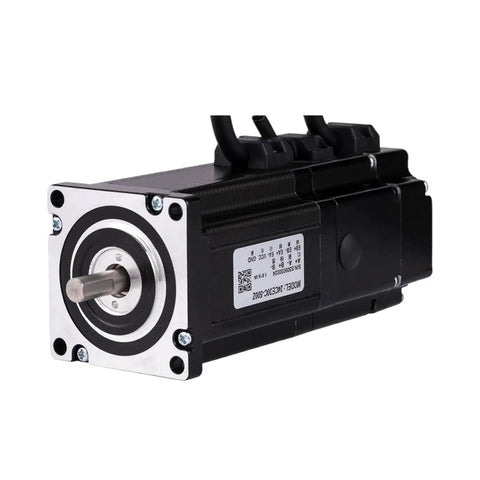 Front view of a black NEMA 24 closed-loop stepper motor with silver mounting face and protruding shaft