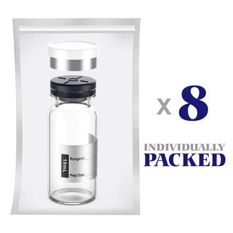 Empty sterile Amazon 10 mL borosilicate glass vial with butyl rubber stopper and flip-top closure, 8 pcs