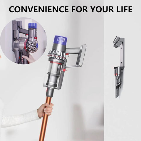 Improvedhand docking station wall mount for Dyson V7/V8 cordless vacuum; gray mounting bracket with cradle on wall.