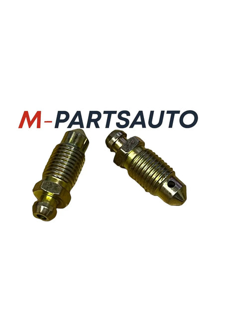 Disc brake caliper bleeder screws from M-PARTSAUTO, brass; two pieces shown