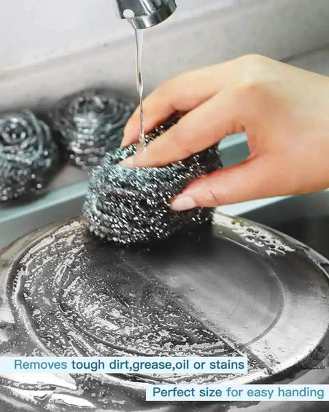 Heavy Duty Stainless Steel Scrubber Pads for Tough Kitchen Scrubbing on dishes pots pans ovens grills and sinks ergonomic use