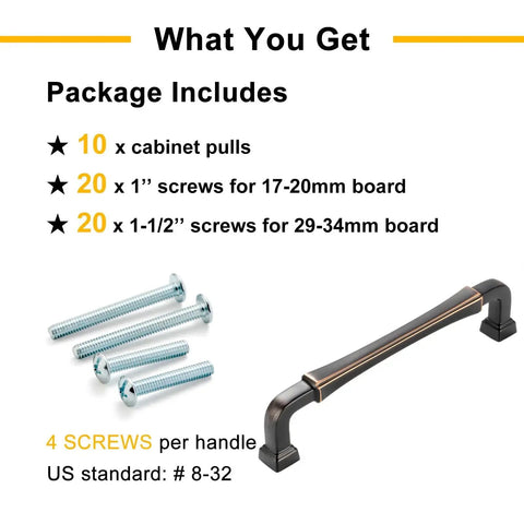 10 Pack 3 Inch Oil Rubbed Bronze Cabinet Pulls With Bronze Brushed Finish showing included screws for installation