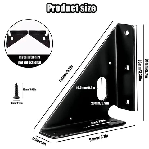 Built Tough Heavy Duty Gusset Joint Set four pieces for invisible corner reinforcement and shelf support metal bracket size details