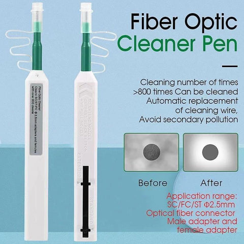 Two white fiber optic cleaner pens with green tips for 2.5mm ferrules (SC/FC/ST), Amazon brand.