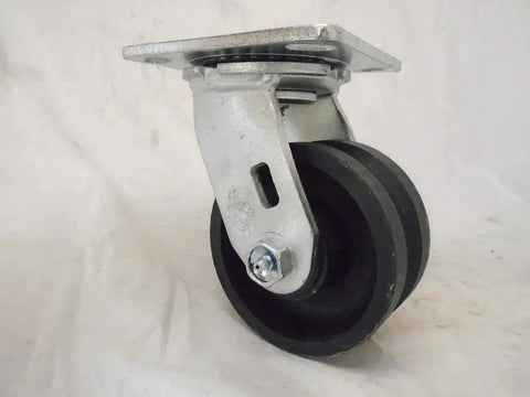 Swivel Caster 4 By 2 Inch With 7/8 Inch V Groove Iron Steel Wheel 600 Lb Capacity Top Plate