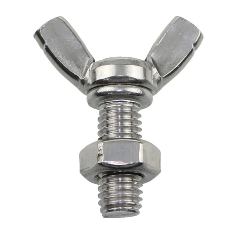 Front view of 6 Pack M8 Thumb Screws 1.25x20mm Stainless Steel Butterfly Wing Nuts With Nuts Toolless Hand Tighten For Easy Quick Adjustments Durable 304 Stainless Corrosion Resistant Great For Outdoor Projects