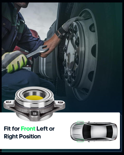 Mechanic installing front wheel hub bearing assembly for Toyota 4Runner Tacoma FJ Cruiser Lexus GX460 GX470 2003-2021.