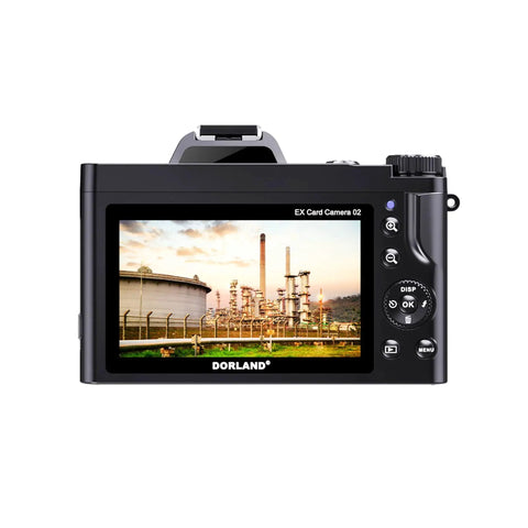 Back view of Rugged Intrinsically Safe Digital Camera with 5K Resolution and 48MP Sensor, showing industrial site on display.