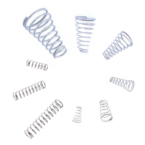 Conical stainless steel compression springs set, assorted sizes, 304 stainless.