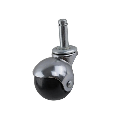 2-Inch Office Chair Caster With Soft Black Rubber Ball, Chrome Hooded Swivel, Double Ball Bearing, Grip Ring Stem