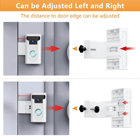 Adjustable No Drill Video Doorbell Mount For Ring And Blink, White Wedge Bracket Adapter preventing motion sensor block, installed on door.