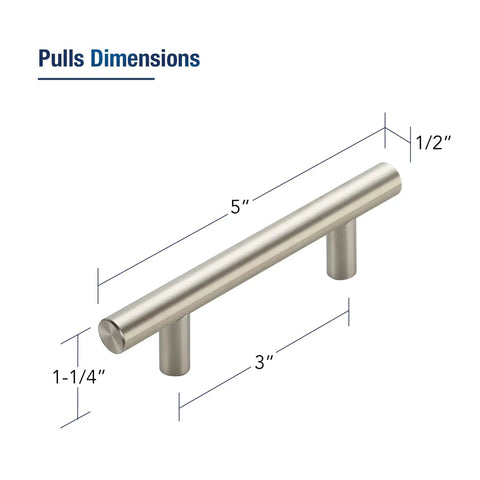 30 Pack 5 Inch Cabinet Pulls With 3 Inch Hole Centers Zinc Alloy Handles In Brushed Nickel Finish For Kitchen Cabinets.