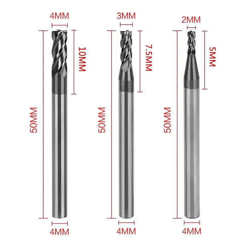 8 Piece CNC Square Nose End Mills 2mm To 12mm Set Carbide Tungsten Steel 4 Flutes Milling Cutters For Routing Router Bits
