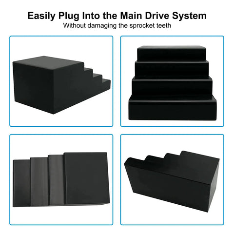 Set of four black plastic stepped blocks with varying heights.