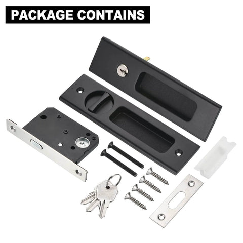 Invisible Recessed Pocket Door Lock With Handle Sliding Barn Door Latch Kit With Keys Black Finish Fits 35 To 55 Millimeter Thick Doors