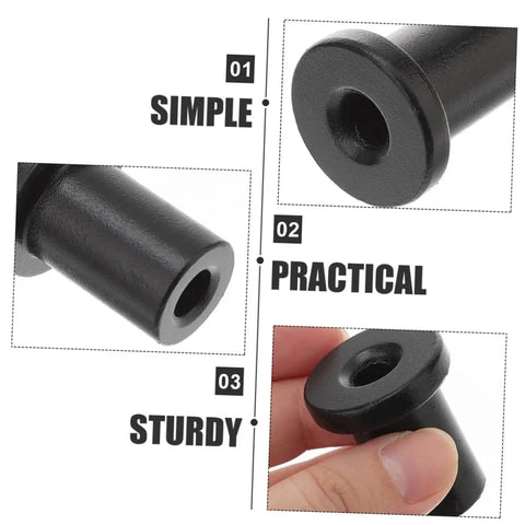Close-up views of black carbon steel component from Barn Door Track Connector Accessories With Wall Spacers For Sliding Barn Doors DIY Upgrade Kit.