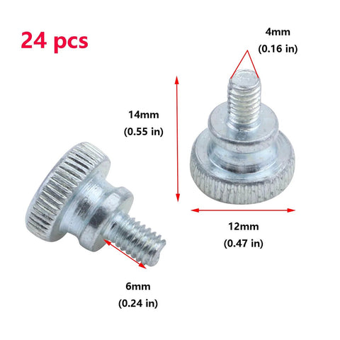 24Pcs M4x6mm Thumb Screws, Zinc Plated Carbon Steel With Flat Knurling Heads, shown with size measurements