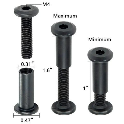 Dimensions of black M6 furniture bolts and barrel nuts from 100 Pcs M6x25mm Furniture Bolts Hex Screws And Barrel Nuts Kit