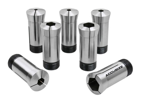 Seven Piece Five C Hex Collet Set One Quarter Inch To Seven Eighths Inch, Precision Hardened And Ground, Ultra Low Runout 0.0005 Inch TIR