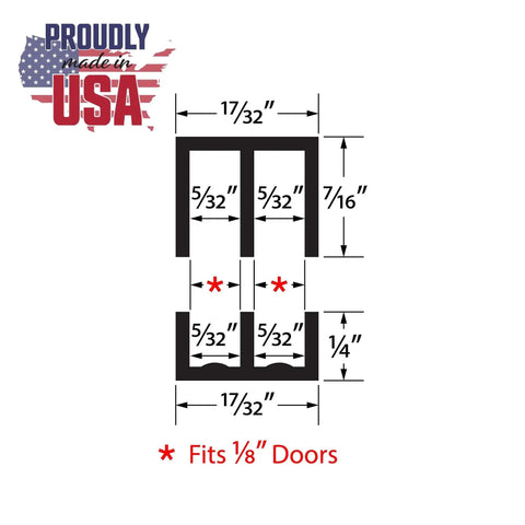 One Eighth Inch Panel Sliding Door Track Kit 36 Inch Black Plastic Upper And Lower Set For One Eighth Inch Thick Glass Or Wood Panels With Smooth Quiet Operation Perfect For Showcases Cabinets Bookcases Reptile Tanks And More USA Made diagram showing dimensions