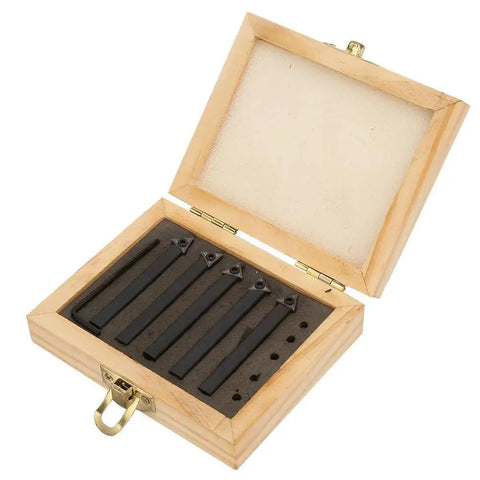 Pro Grade Five Pack One Quarter Inch Indexable Carbide Turning Tool Bits With Triple Cutting Edges For Lathe Machining in wooden box