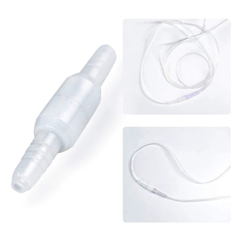 Oxygen tubing swivel connectors, 5-pack, clear plastic, prevents tangling.