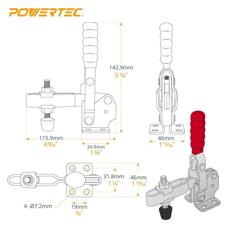 Diagram of Heavy Duty 56 Piece Toggle Clamp Set With 500 Pounds Capacity And 12130 Quick Release Vertical Clamps Anti Slip Rubber Pressure Tips.