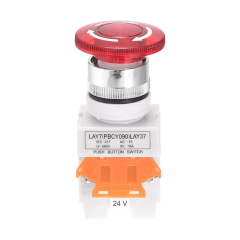 Workhorse 22mm Latching Emergency Stop Push Button Switch With Indicator Light For Industrial Lathe front view