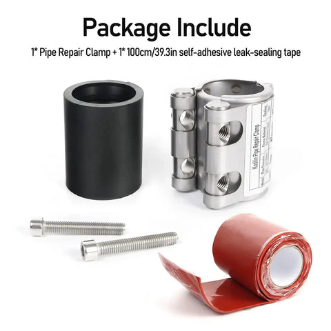 Package includes upgraded pipe repair clamp with M1 self adhesive leak sealing tape delivers airtight instant bond for plastic and metal pipes
