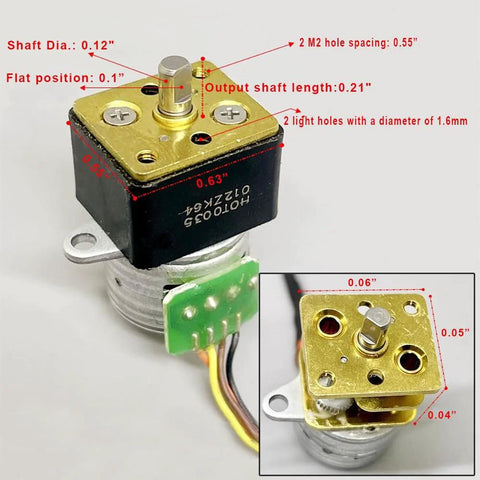 Mini DC 5V 2-phase stepper motor with 15 mm gearbox, gold top plate, black housing, 4-wire