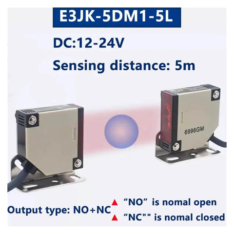 5-Meter Detection Gate Safety Photocell Sensor for Garage Doors with DC12-24V, front view showing sensing distance of 5 meters