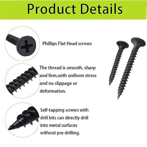 Wood Screws Kit 250 Piece High Hardness Flat Head Wood Screws Set With Phillips Drive Assorted Sizes details showing screw head.