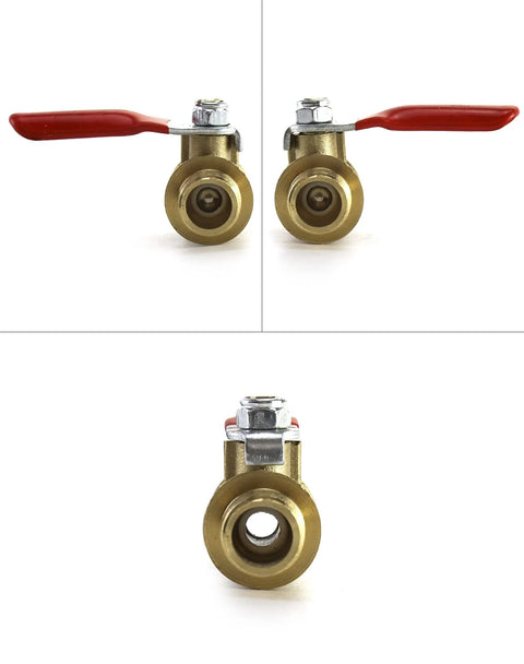 QWORK brass ball valves, 1/4in NPT, red lever handles, set of three valves visible
