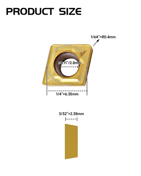 Dimensions of 10Pcs CCMT Turning Inserts 21.51 CCMT060204 Carbide Multilayer Coated for steel and stainless steel machining