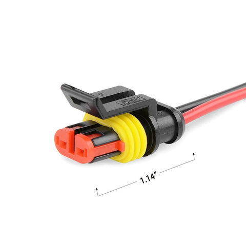 Nilight 50020R 2-pin waterproof terminal connector for 16 AWG wire, red housing with yellow gasket