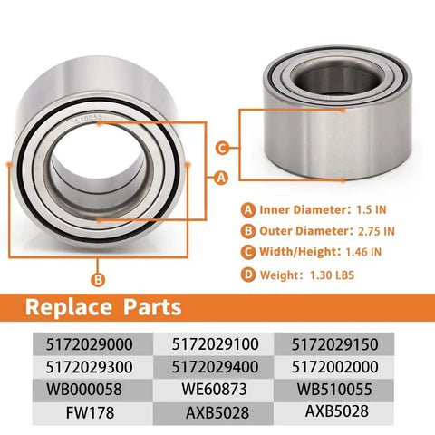 Two Front Wheel Hub Bearing Assembly 510055 Compatible With Hyundai Accent specifications and replacement parts list