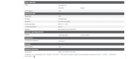 Technical specifications for Inductive Proximity Sensor For Industrial Automation 10 To 36 V DC NPN Output With Metal Housing Built For Harsh Environments