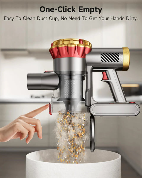 Cordless vacuum cleaner AIPOWAY 580W, red-gold cyclone head, one-click empty dust cup for hardwood floors and carpet