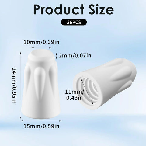 Front and side views of a white ceramic wire connector cap for 22-14 AWG, porcelain nut, 36pcs, 24x15mm outer, 11mm inner hole.