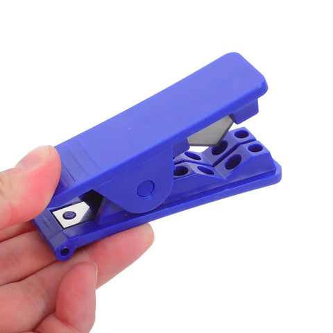 Bike hydraulic brake hose tube cutter tool, blue plastic, for MTB disc brakes